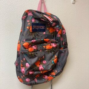 JANSPORT Floral Backpack With Charcoal Gray Background. Like New Condirion